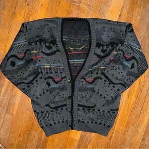 Funky Gray Multicolor Patterned Wool Cardigan